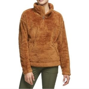The North Face Brown Mock Neck Quarter Zip Furry Fleece Sherpa Pullover Jacket